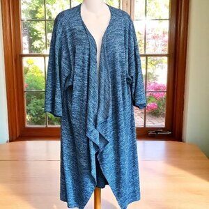 LuLaRoe Blue Duster Cardigan long open front 3/4 sleeves Large Made in USA